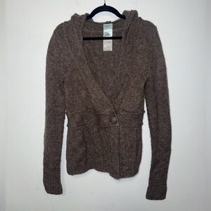 Wool Anthropologie AphOrism Medium Hooded cardigan alpaca mohair sweater brown